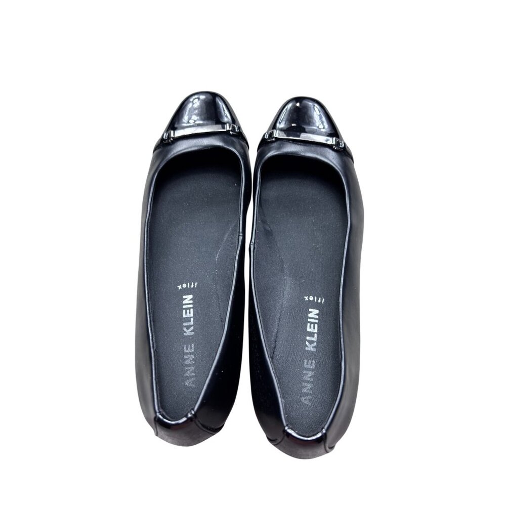 Black Patent Leather Anne Klein Iflex Low Heel Dress Shoes Comfort Wedge - Picture 8 of 9